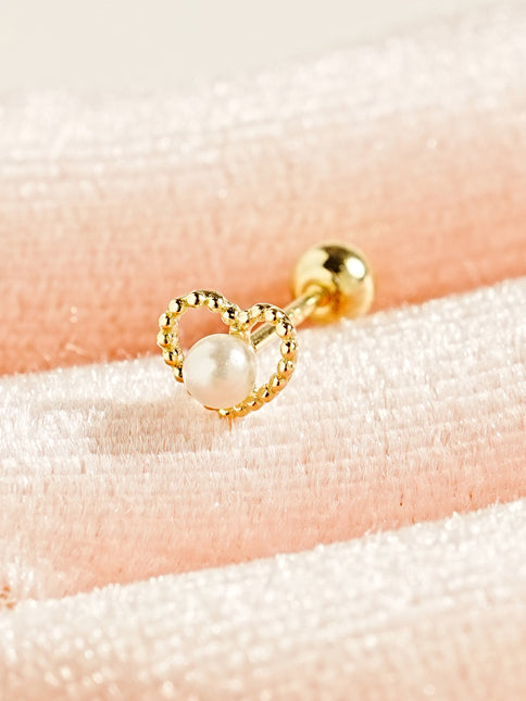 14K Gold Memory Heart Cartilage Earring 20G