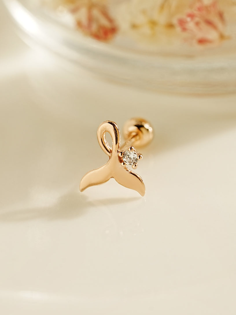 14K Gold Wish Whale Tale Cartilage Earring 20G