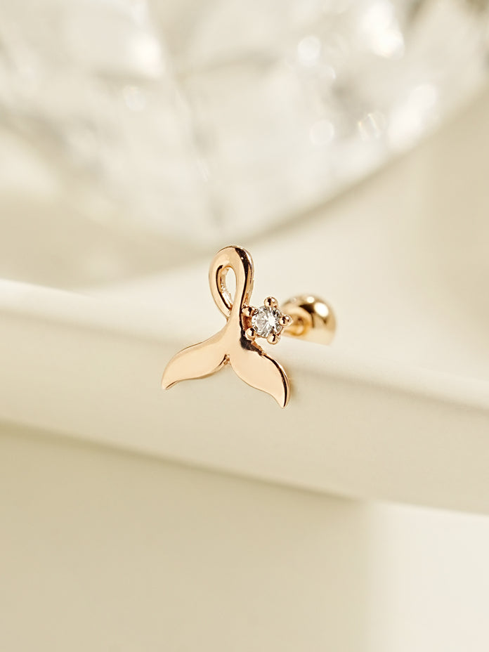 14K Gold Wish Whale Tale Cartilage Earring 20G