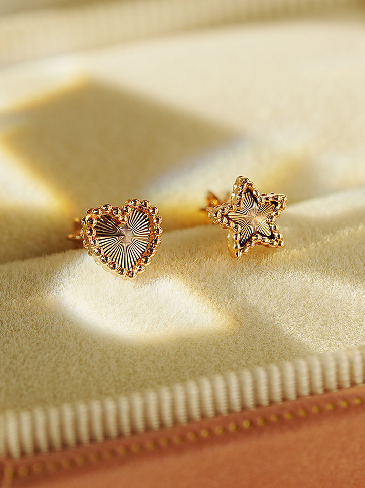 14K Gold Volume Cutting Heart Star Cartilage Earring 18G16G