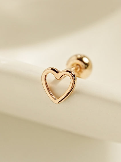 14K Gold Soft Heart Cartilage Earring 20G