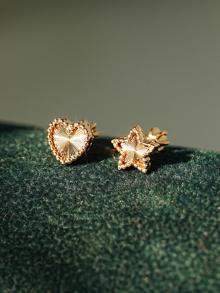 14K Gold Volume Cutting Heart Star Cartilage Earring 18G16G