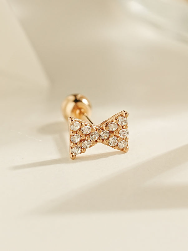 14K Gold Tiny Ribbon Cartilage Earring 20G