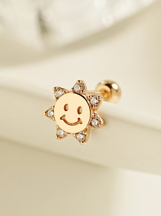 14K Gold Smile Sun Cartilage Earring 20G