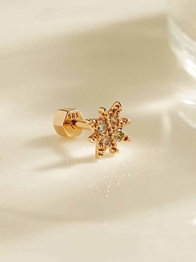 14K Gold Light Brown Dia Zodiac Cartilage Earring 18G