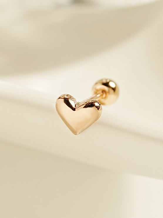 14K Gold Solid Heart Cartilage Earring 20G