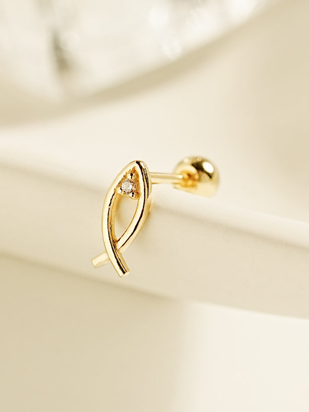 14K Gold Cubic Fish Cartilage Earring 20G