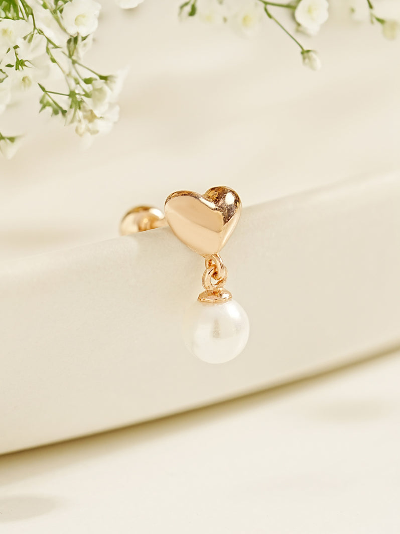 14K Gold Volume Heart Drop Cartilage Earring 20G