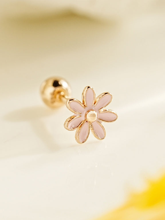 14K Gold Pink Gerbera Flower Cartilage Earring 20G