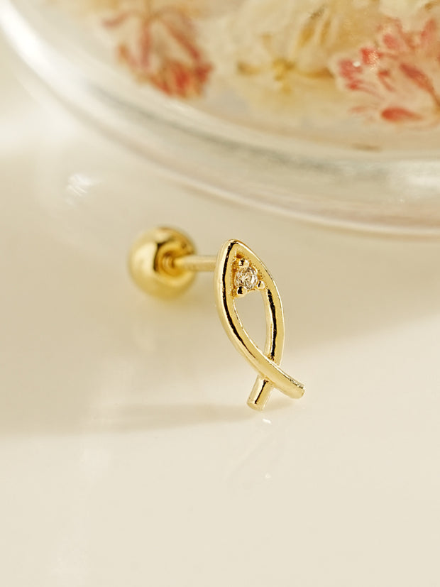 14K Gold Cubic Fish Cartilage Earring 20G