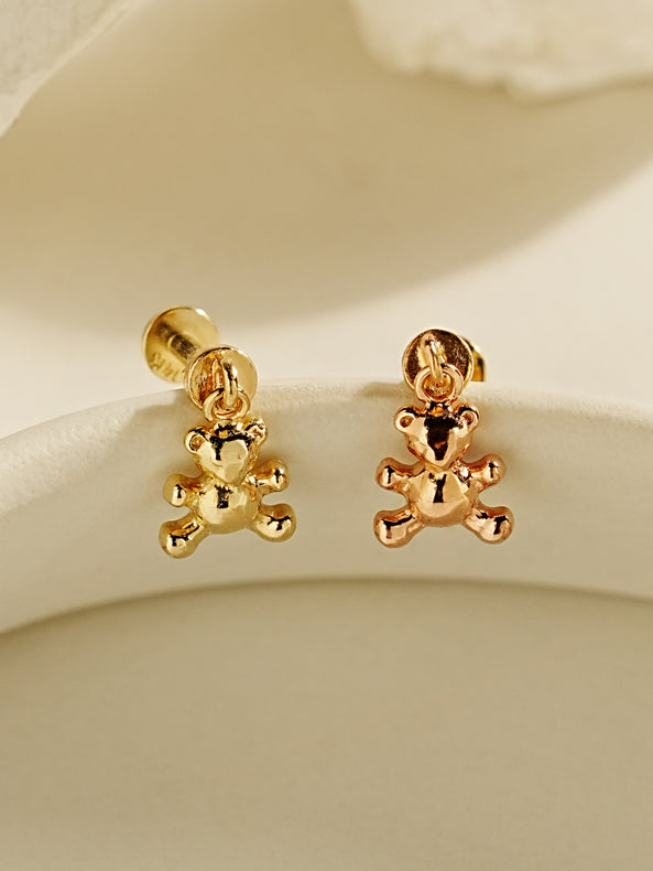 14K Gold Baby Teddy Bear Drop Internally Threaded Labret Piercing 20G18G16G