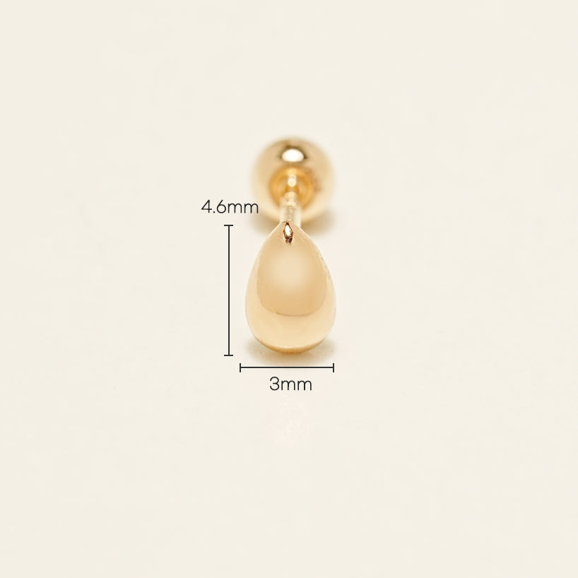 14K Gold Solid Tears Cartilage Earring 20G