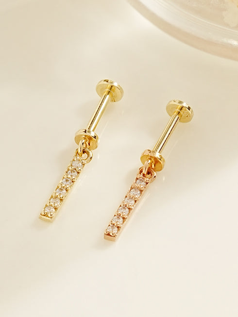 14K Gold Cubic Stick Drop Internally Threaded Labret Piercing 20G18G16G