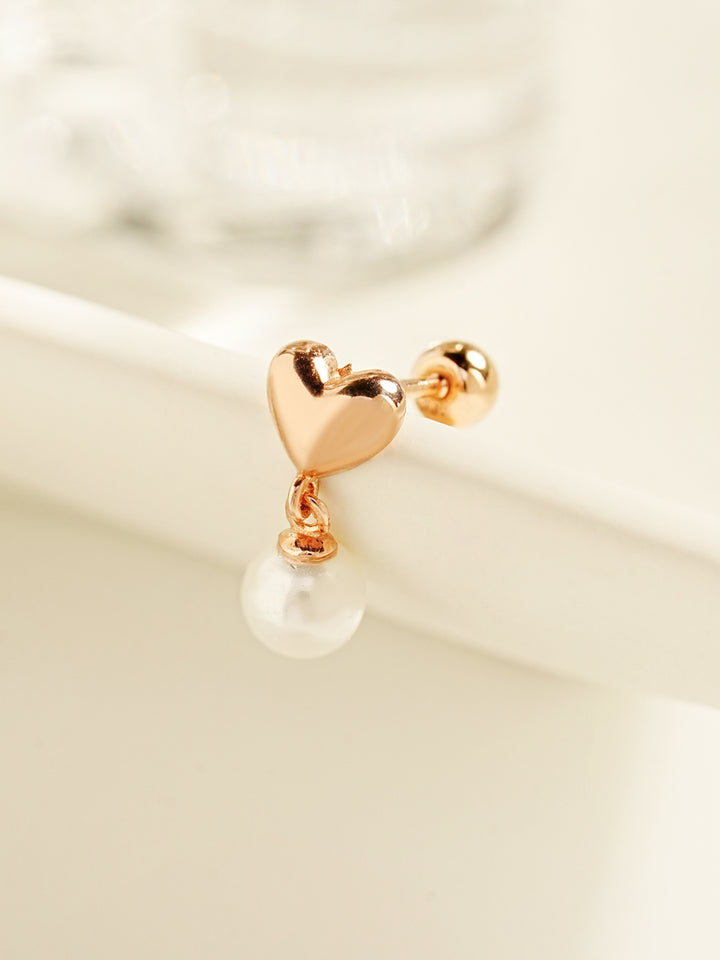 14K Gold Volume Heart Drop Cartilage Earring 20G