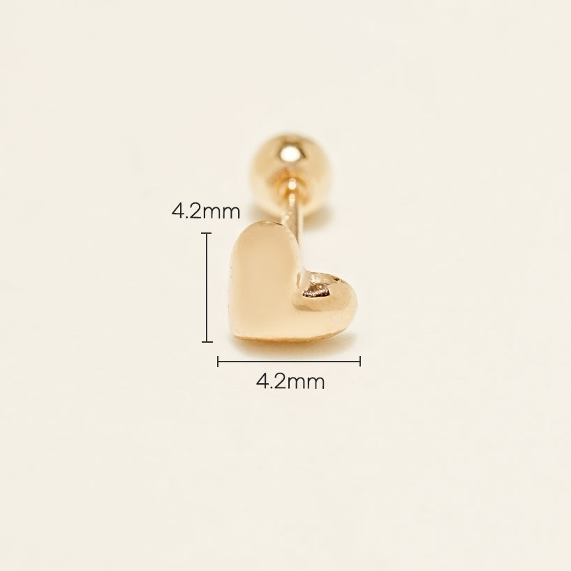 14K Gold Solid Heart Cartilage Earring 20G