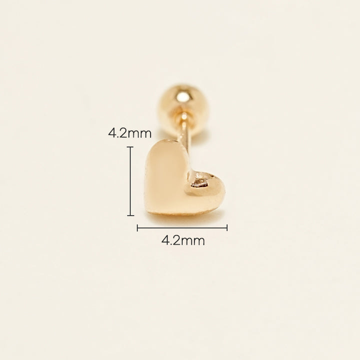 14K Gold Solid Heart Cartilage Earring 20G