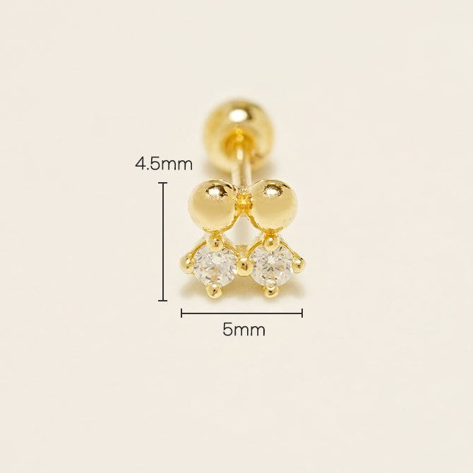 14K Gold Twin Dot Cartilage Earring 20G