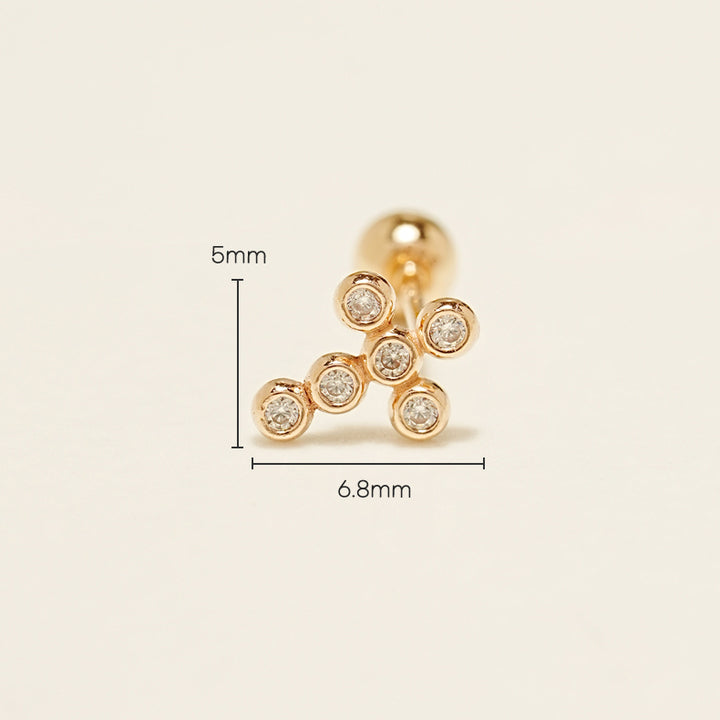 14K Gold Dotted Cross Cartilage Earring 20G