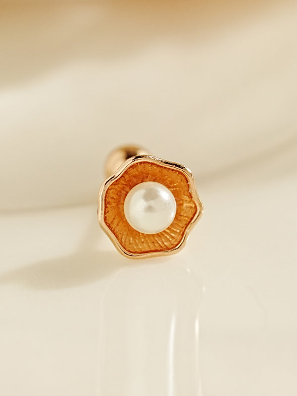 14K Gold Pearl Shell Cartilage Earring 20G