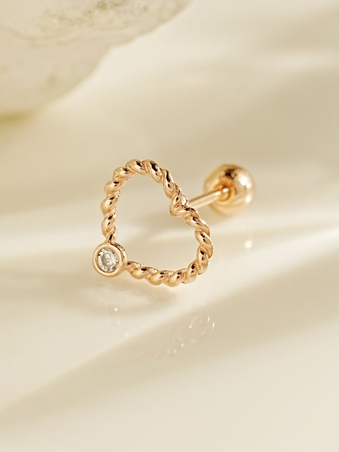 14K Gold Cubic Pretzel Heart Cartilage Earring 20G