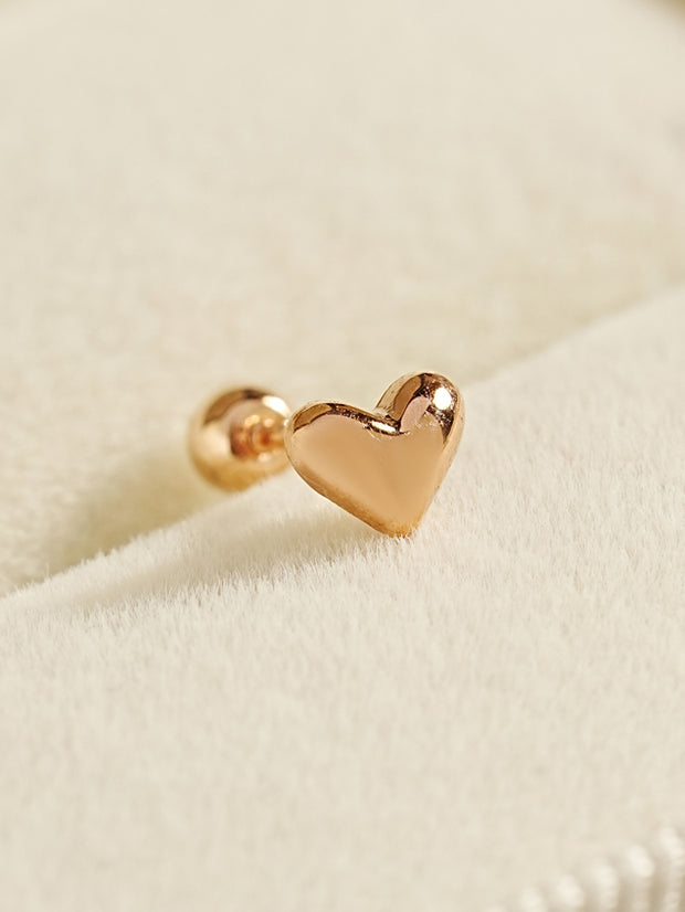 14K Gold Solid Heart Cartilage Earring 20G