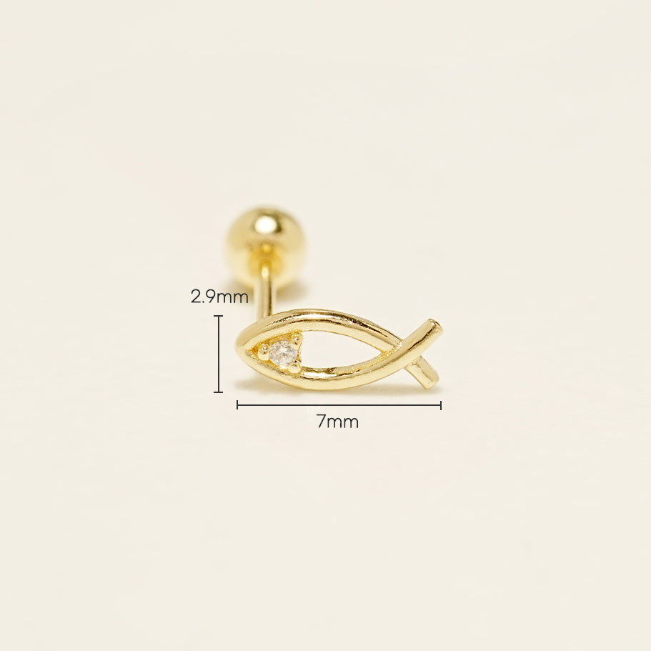 14K Gold Cubic Fish Cartilage Earring 20G