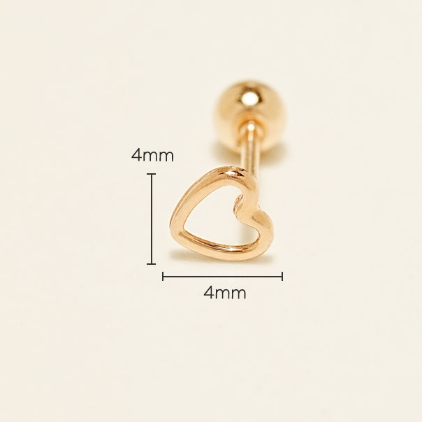 14K Gold Soft Heart Cartilage Earring 20G