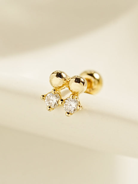 14K Gold Twin Dot Cartilage Earring 20G