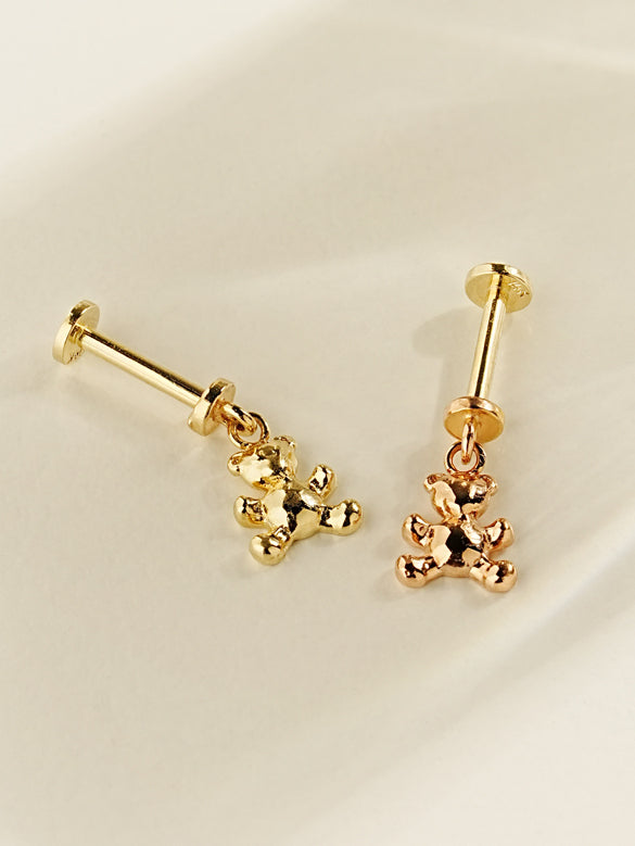 14K Gold Baby Teddy Bear Drop Internally Threaded Labret Piercing 20G18G16G