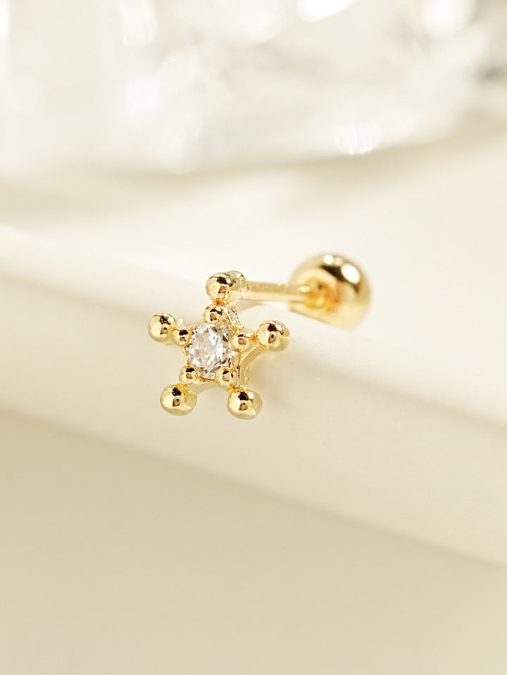 14K Gold Circle Star Cartilage Earring 20G