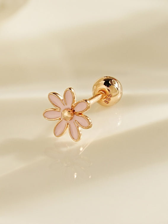 14K Gold Pink Gerbera Flower Cartilage Earring 20G