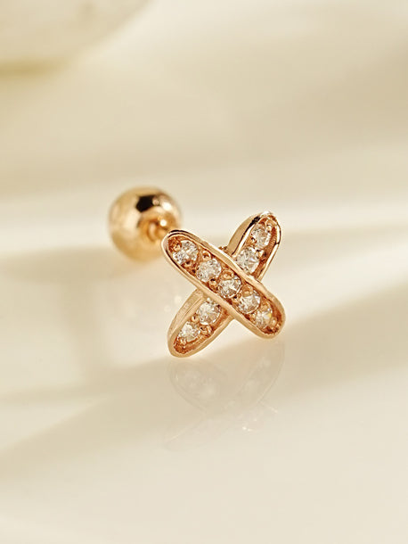 14K Gold Cubic X Cartilage Earring 20G