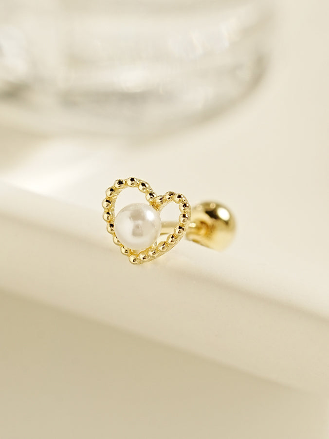 14K Gold Memory Heart Cartilage Earring 20G