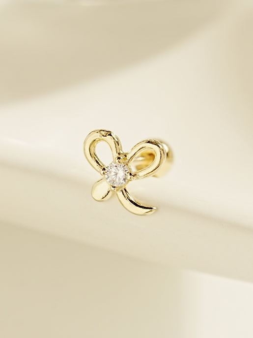 14K Gold Sprout Ribbon Cartilage Earring 20G