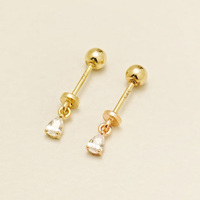 14K Gold Tiny Tear Cubic Drop Cartilage Earring 20G