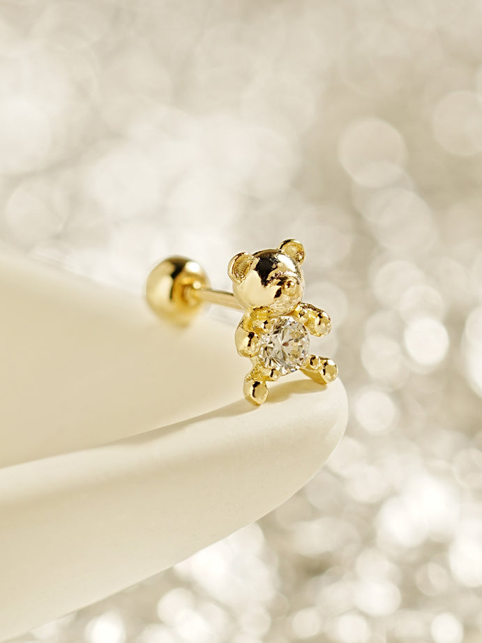 14K Gold Cutie Bear Cartilage Earring 20G