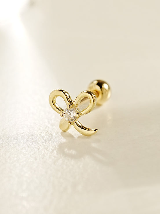 14K Gold Sprout Ribbon Cartilage Earring 20G