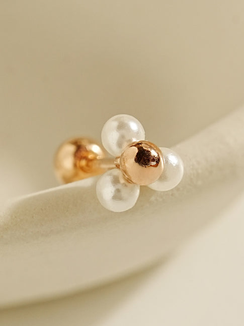 14K Gold Pearl Golden Ball Triangle Cartilage Earring 20G