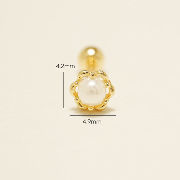 14K Gold Creamy Flower Cartilage Earring 20G