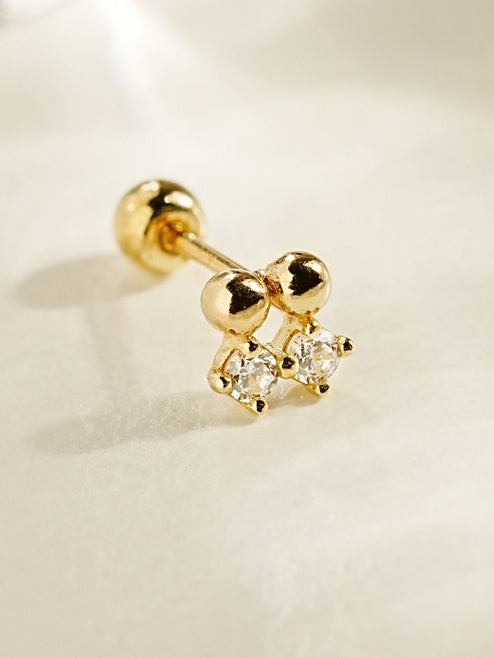 14K Gold Twin Dot Cartilage Earring 20G