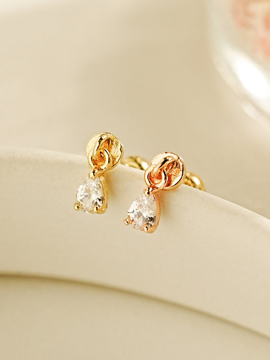 14K Gold Tiny Tear Cubic Drop Cartilage Earring 20G