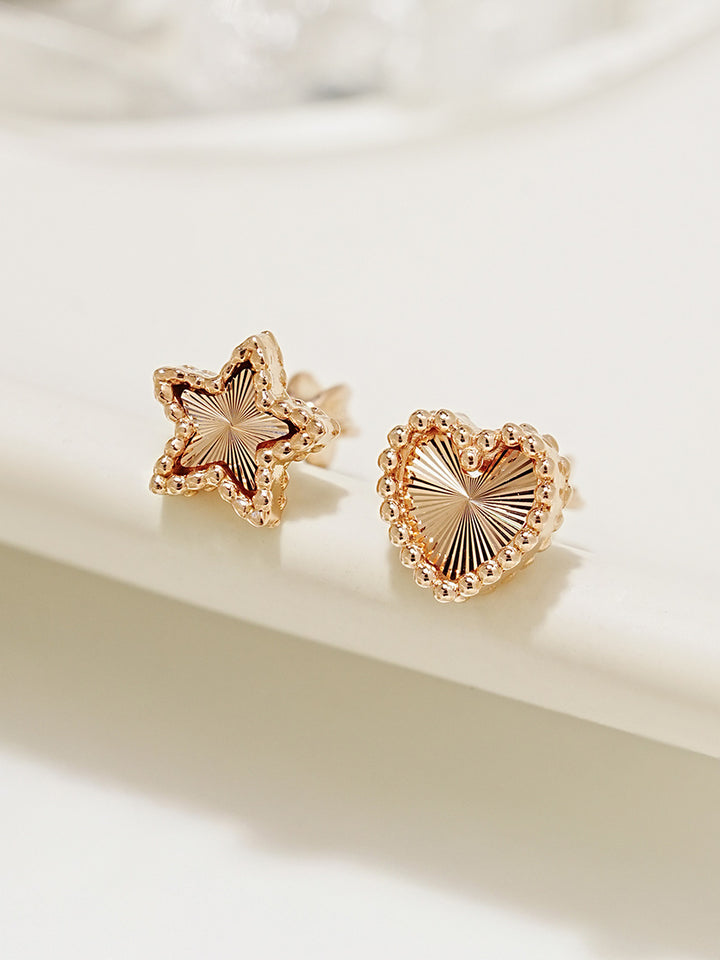 14K Gold Volume Cutting Heart Star Cartilage Earring 18G16G