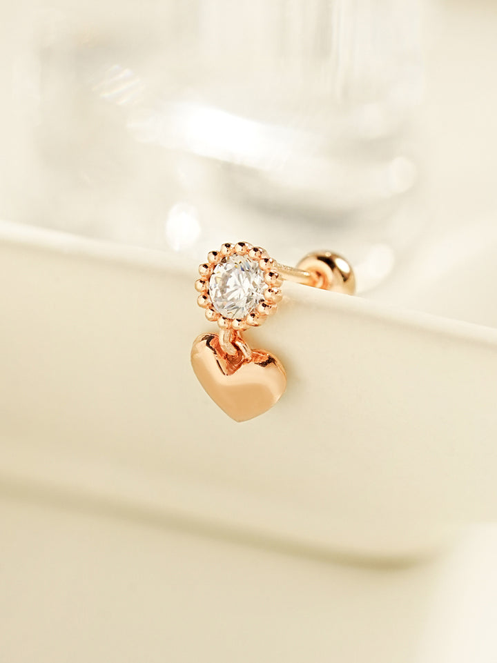 14K Gold Misty Heart Cartilage Earring 20G