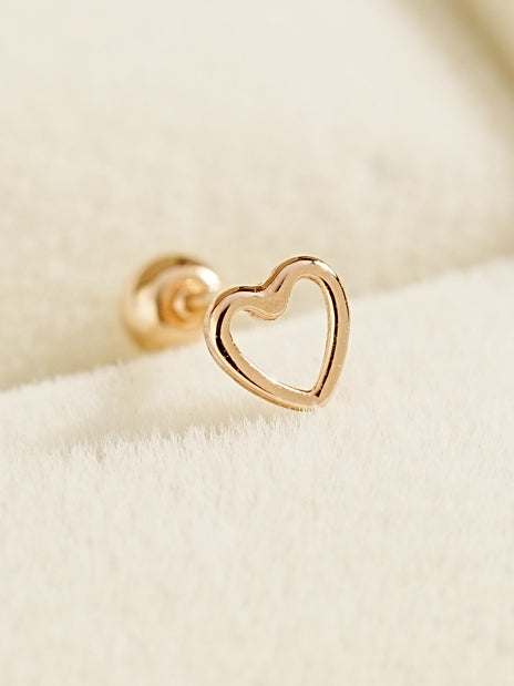 14K Gold Soft Heart Cartilage Earring 20G