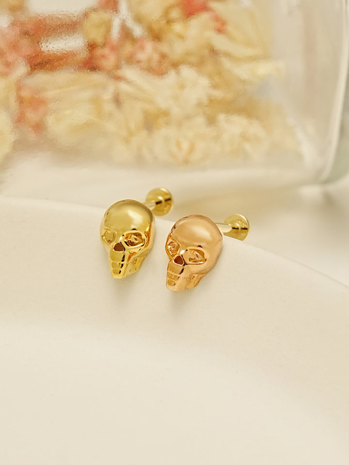 14K Gold Skull Bat Ghost Spider Internally Threaded Labret Piercing Collection 18G16G