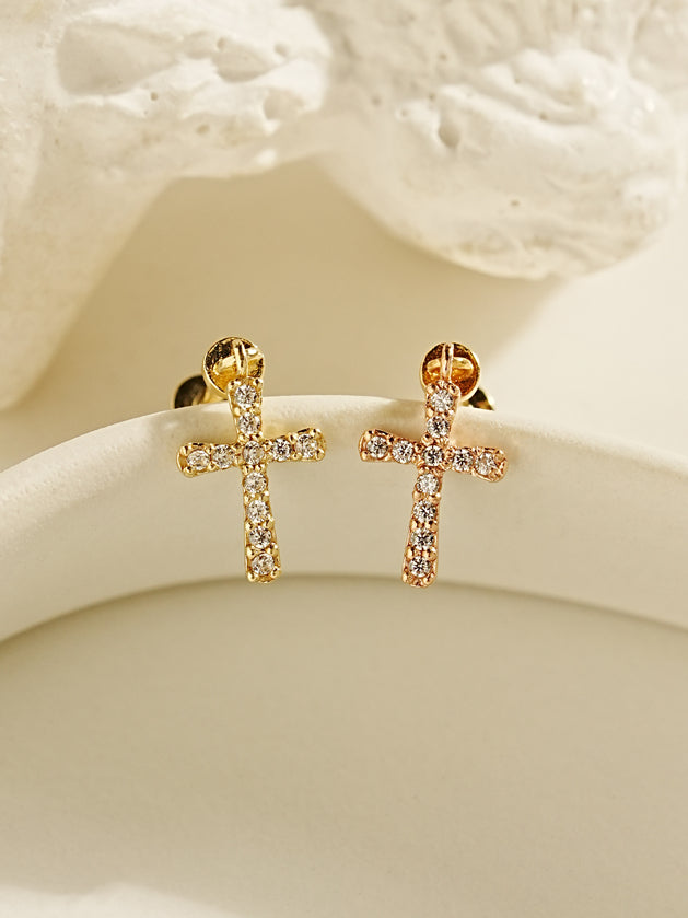 14K Gold Modern Cubic Cross Drop Internally Threaded Labret Piercing 20G18G16G