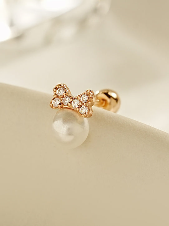 14K Gold Bow Tie Pearl Cartilage Earring 20G