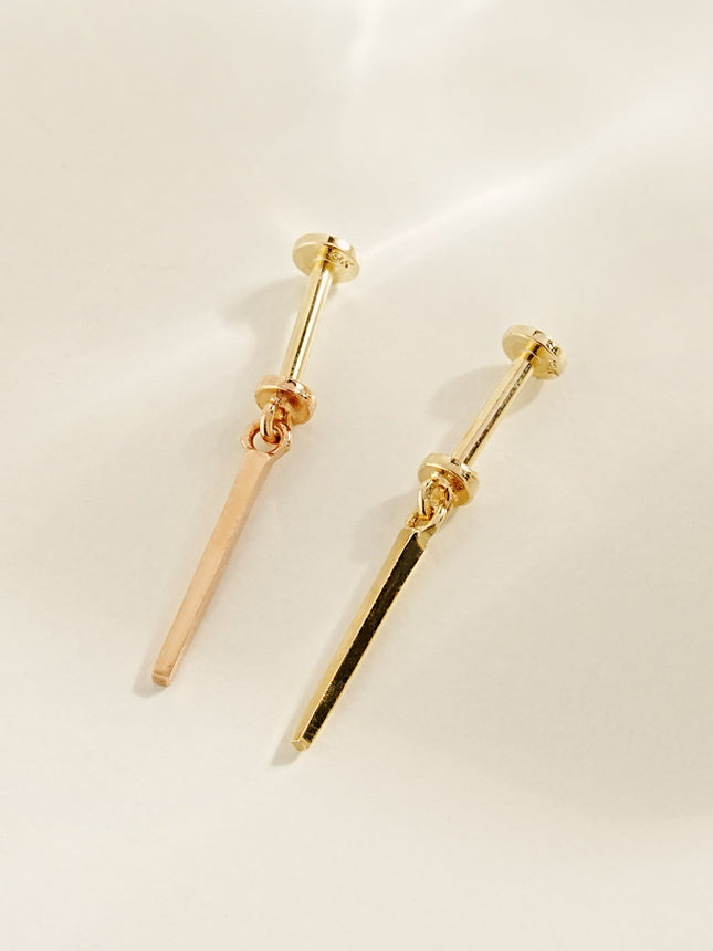 14K Gold Stick Drop Internally Threaded Labret Piercing 20G18G16G