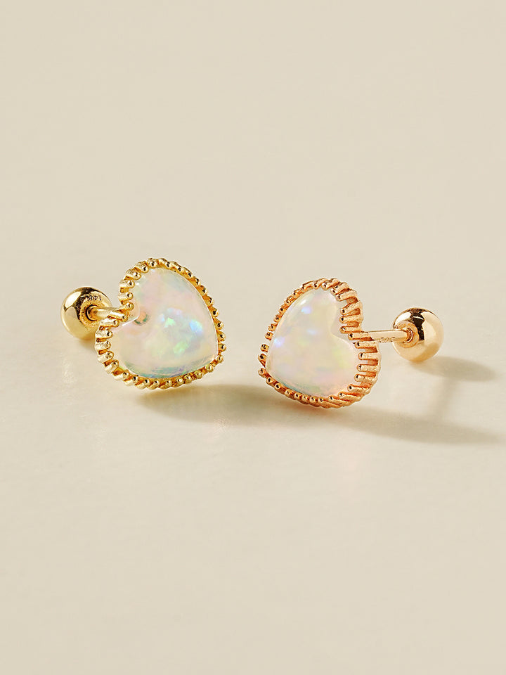 14K Gold Jelly Opal Heart Earring 20G18G16G