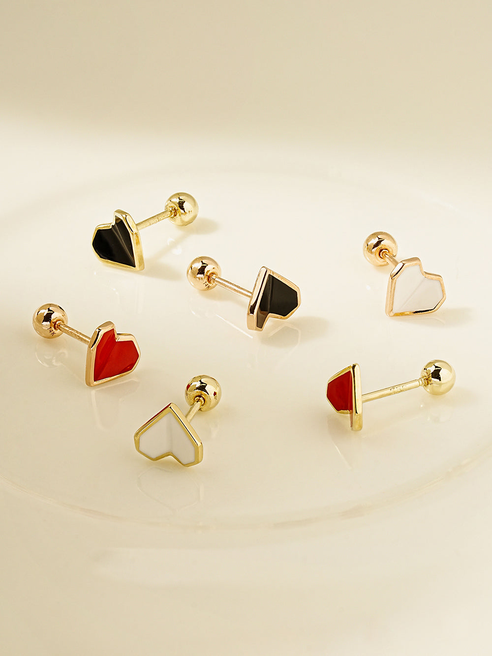 14K Gold Enamel Fold Heart Earring 20G18G16G